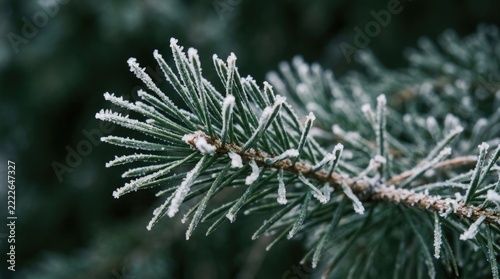 A close up view of a frosted evergreen branch showcasing the delicate beauty of a winter landscape