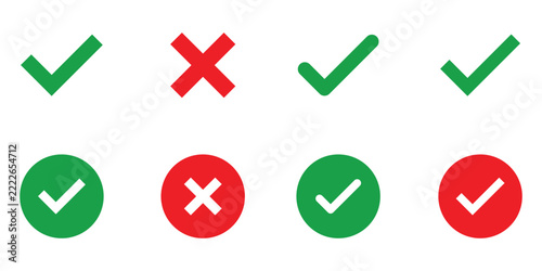 Simple checkmark and cross icon set Vector
