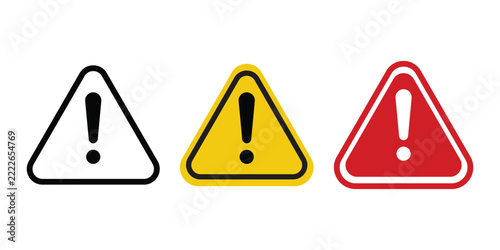 Warning exclamation triangle icons in different colors Vector