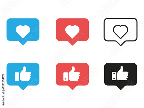 Social media icons set with heart and thumbs up Vector