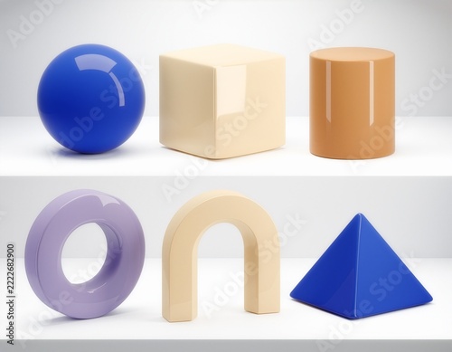 Colorful 3D Geometric Objects on White Background