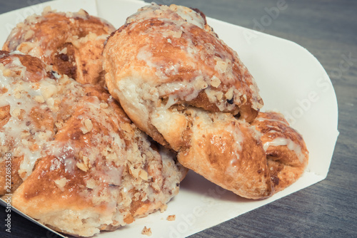Croissants from polish city Poznan baked according to traditional recipe with poppy seed filing, nuts and almonds