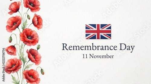 Fotografie Beautiful remembrance day background featuring red poppy flowers and the united