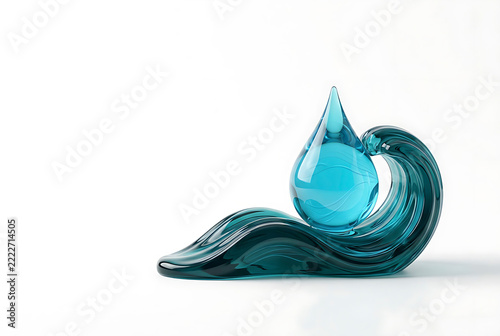 Water drop resting in blue glass wave