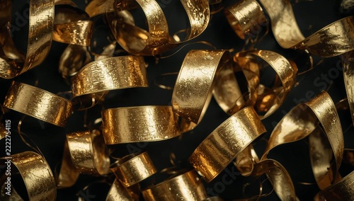 A close up of a bunch of gold ribbons