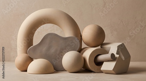 Minimalist abstract background with smooth matte ceramic organic shapes