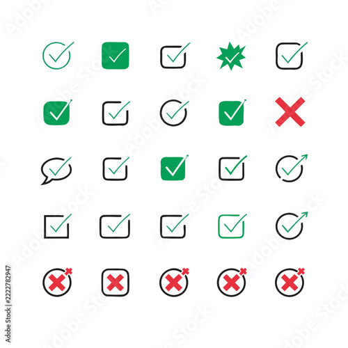 Yes and No Selection Symbols with Green Tick and Red Cross for Survey and Questionnaire Design vector file