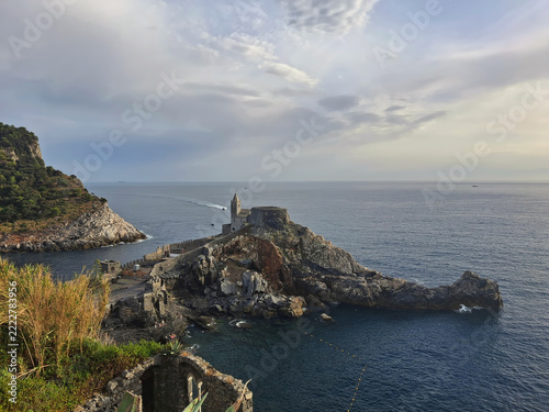 Church of San Pietro on the rocky outcrop of Portovenere in Liguria overlooking evocative Gulf of Poets