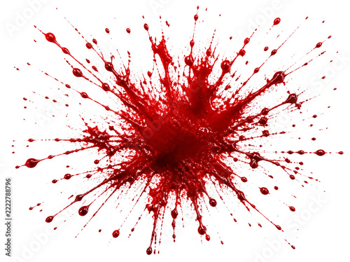 Red blood splatter explosion on white
