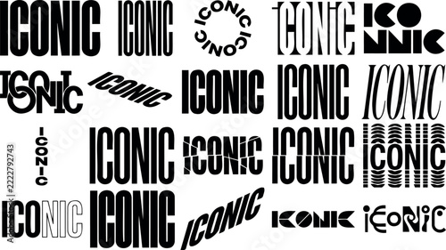 Creative typography styles of the word iconic in black and white illustration