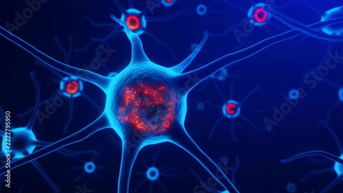 Abstract animation of a neural network showing active brain cells, firing synapses, and glowing neurons.