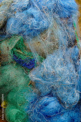 Used fishing nets forming a textured background