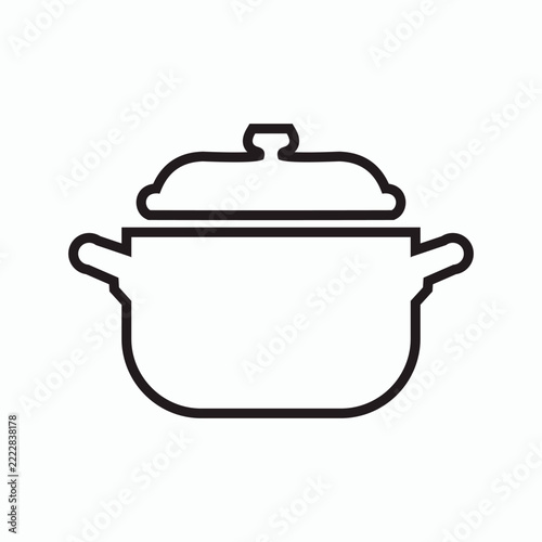 Simple line art icon of a kitchen cooking pot with lid.