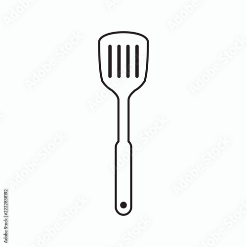 Minimalist outline icon of a slotted kitchen spatula.