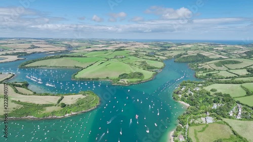 Salcombe and Mill Bay over Kingsbridge Estuary from a drone, Batson Creek, Southpool Creek, Devon, England, United Kingdom