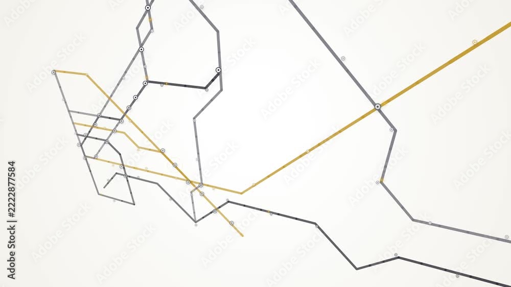 Abstract subway map visualization with intersecting lines and stations ...