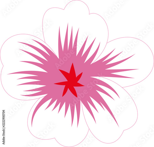 Pink and Red Abstract Flower with Thin Floral Outline