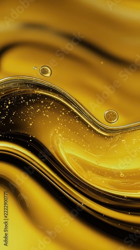 Abstract Golden Oil Liquid Texture with Bubbles and Smooth Waves
