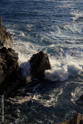 waves crashing on rocks