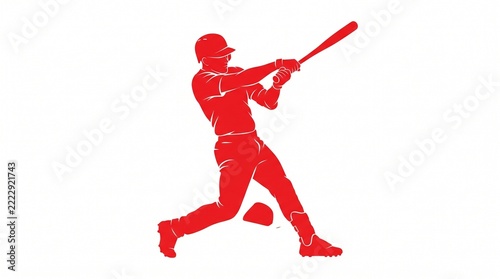 Red baseball player silhouette swinging a bat isolated on a clean