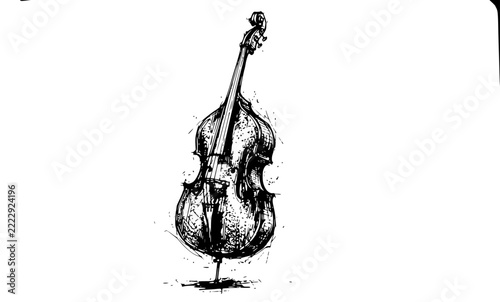 Sketchbook style drawing of an upright double bass black set with simple line art design featuring simple design, minimalist, black and white with illustrations and graphics