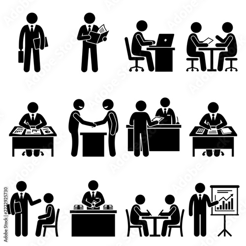 Business people stick figure icons vector illustration set