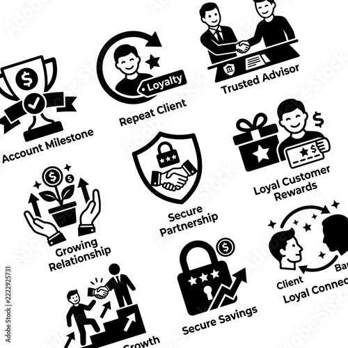 Client loyalty and business partnership icons vector set