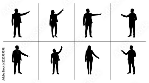 Business people silhouettes set with pointing figures for presentation, direction and guidance