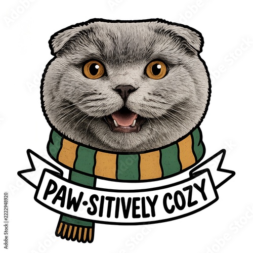 Scottish Fold Cat Paw-sitively Cozy Winter Greeting