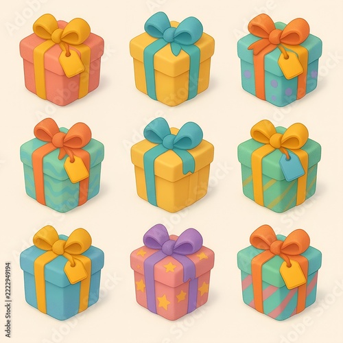 Colorful Wrapped Gift Box Icon Set