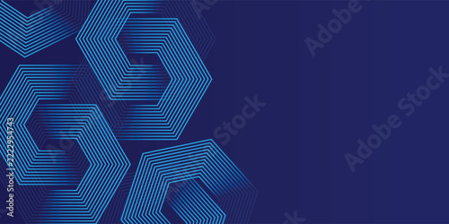 Dark blue background with hexagon geometric lines pattern. Abstract shiny hexagon lines. Futuristic technology concept