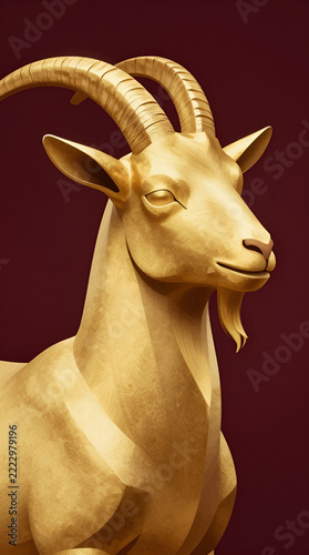 Golden Goat Minimalist Geometric Design, Premium Elegant Illustration on Deep Velvet Maroon Background