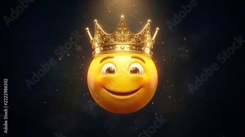 yellow smiling face wearing a golden crown stands out completely