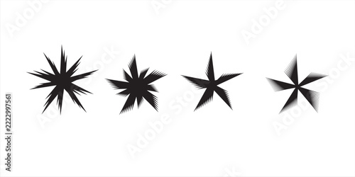 Collection of Abstract Black Star and Burst Shapes with Radiating Lines