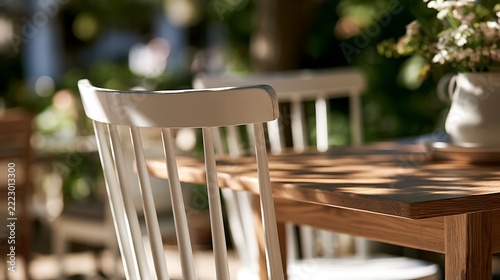 White Wooden Chair and Table on Garden Terrace / ガーデンテラスの白い木の椅子とテーブル