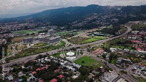 Aerial panorama of Cumbaya valley and mountains in Ecuador