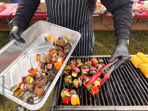 Chef Grilling Kebabs For A Barbecue