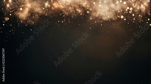 Golden fireworks explode dramatically against a dark backdrop, representing celebration, achievement, joy, and a festive atmosphere