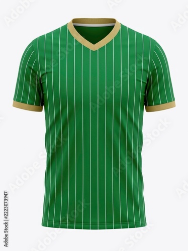 Green and Gold Striped V-Neck T-Shirt Mockup.
