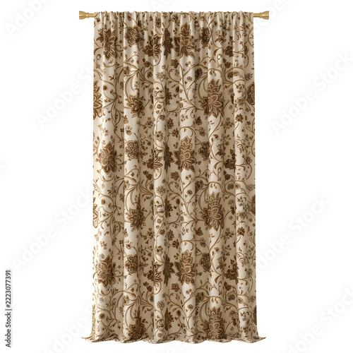 Green and brown floral patterned shower curtain