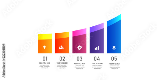 5 steps 3D modern ascending bar chart process infographic design element vector illustration
