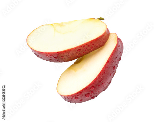 Red apple slice on transparent background.