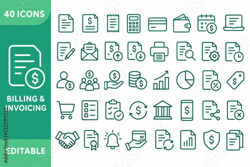 Billing and Invoicing - 40 Editable Outline Icons