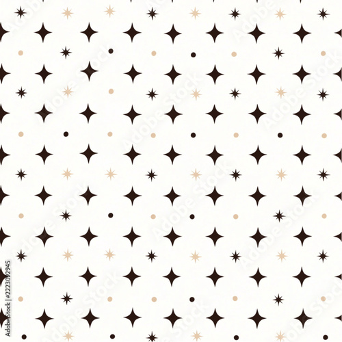 Minimalist 1950s Starburst Sparkles Pattern Tile, Dark Brown Celestial Textile