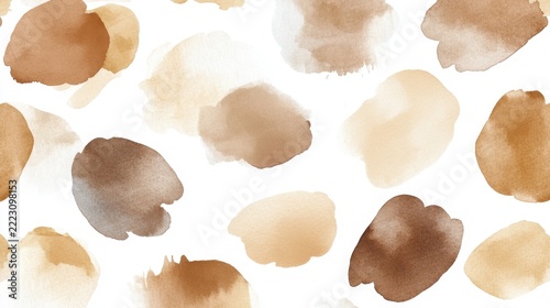 Abstract watercolor blotches in earth tones on white background