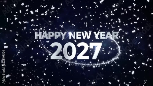 Happy New Year 2027 3D Text Reveal with Sparkler Trail and Confetti in Space