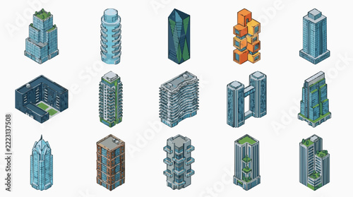 Isometric Collection of Innovative Architectural Skyscraper Design Concepts