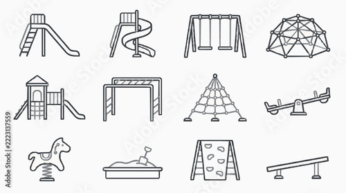 Playground Equipment Icons Set Featuring Slides Climbers Swings and More