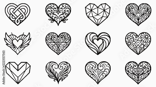 Intricate Celtic and Geometric Heart Designs Collection