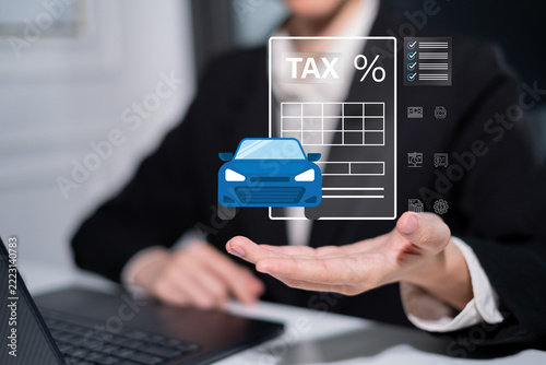 Person calculating vehicle car tax loan cost auto money insurance investment business financial automobile buy planning concept